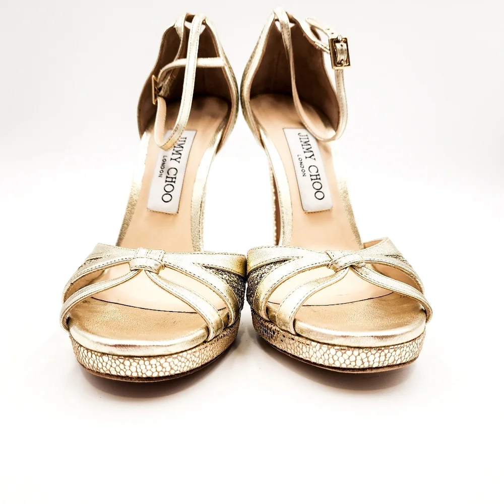 Jimmy Choo Gold Glitter Heels - Picture 3 of 8